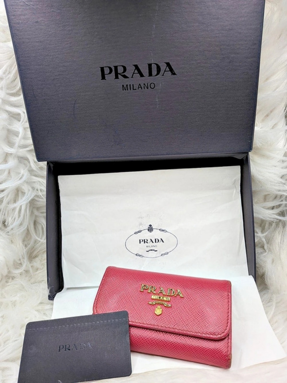 Prada Saffiano Metal Peonia Key Holder 1PG222 – With Box & Authenticity Card
